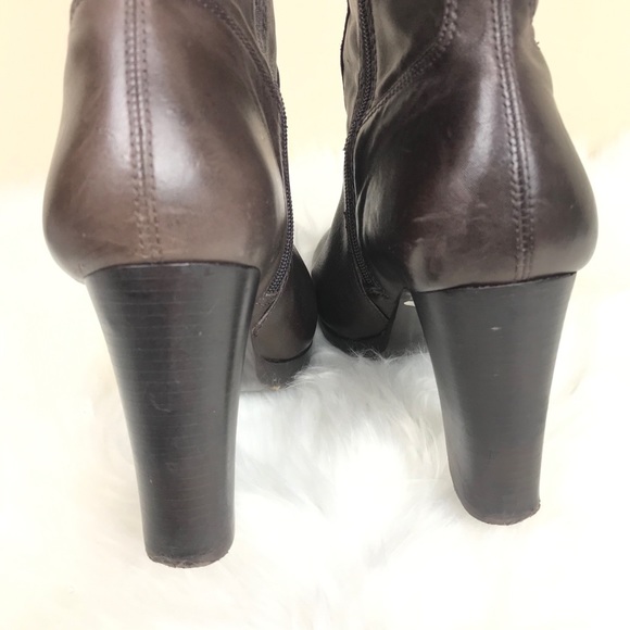 BRONX Tall Brown Chunky Heel Leather Boots - Picture 6 of 13
